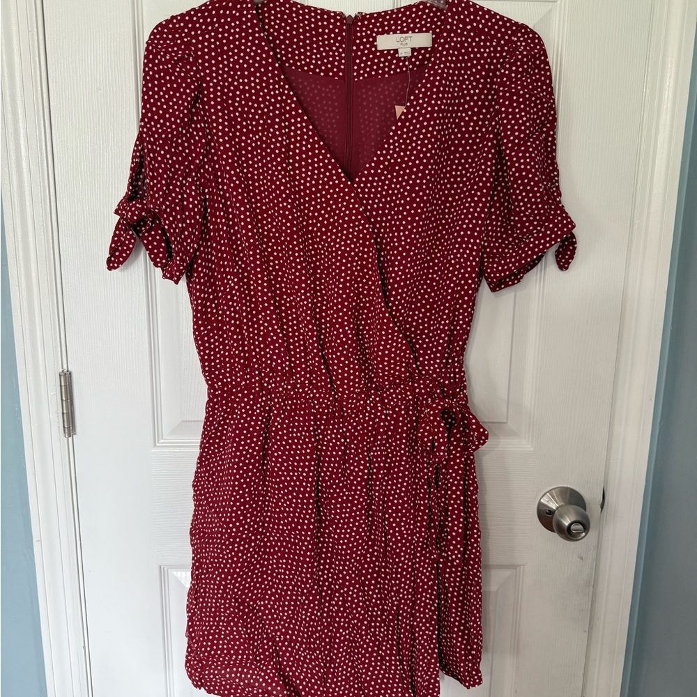 LOFT Red Polka Dot Wrap Blouse
